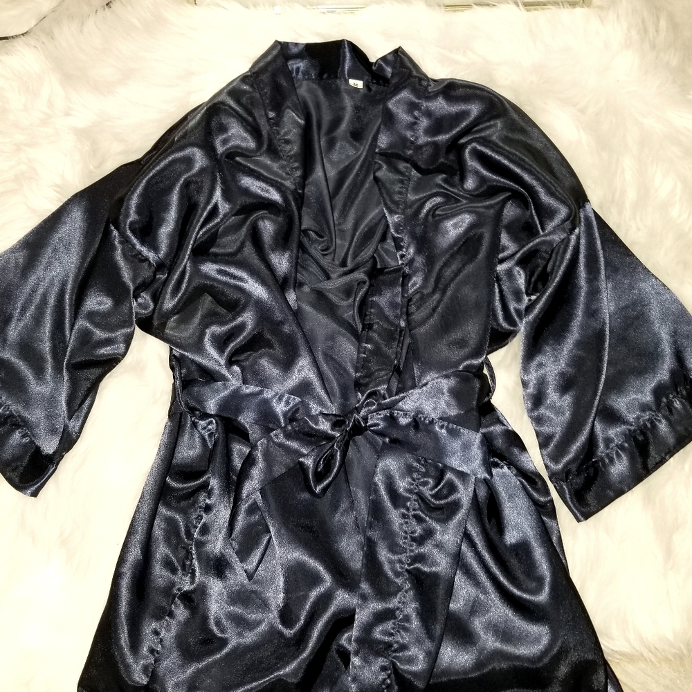 Dark blue navy silk robe